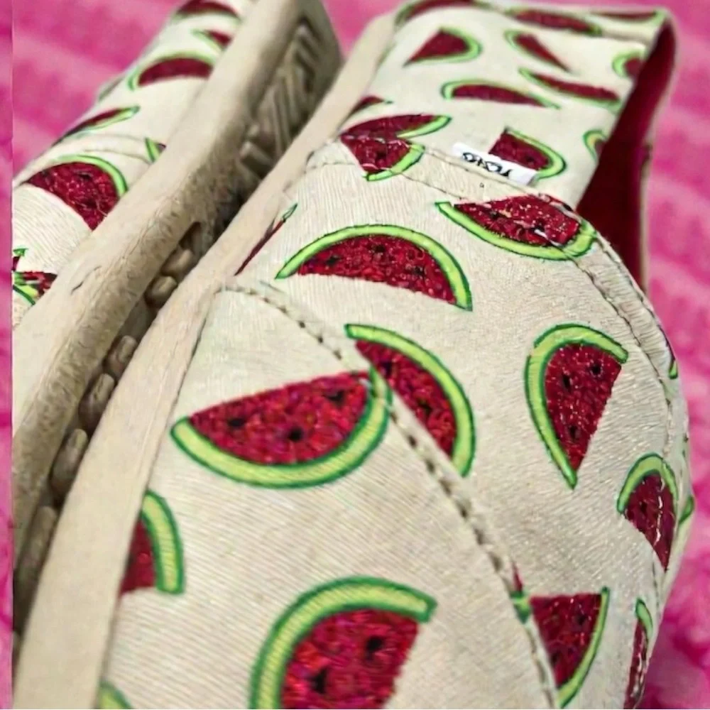 TOMS Women's Alpargata Natural Glitter Watermelon Print Shoes Size 12